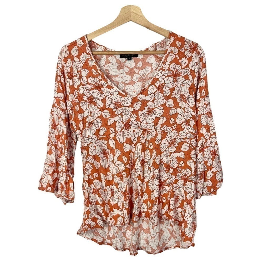 Rachel Zoe Orange & White Poppy Floral‎ Long Sleeve Blouse M